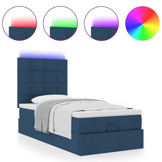 Ottoman Bed Met Matras En Led&#039;s 80X200Cm Stof 80 x 200 cm Blauw