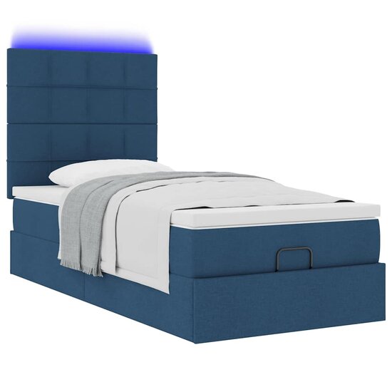 Ottoman Bed Met Matras En Led&#039;s 80X200Cm Stof 80 x 200 cm Blauw