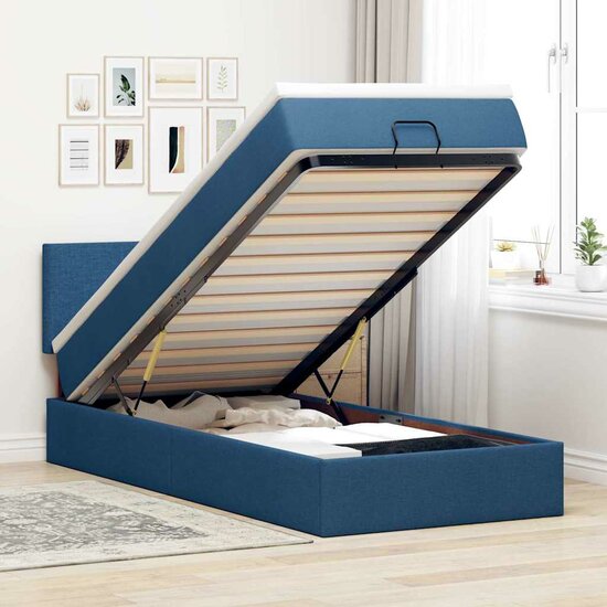 Ottoman Bed Met Matras 80X200Cm Stof 80 x 200 cm Blauw