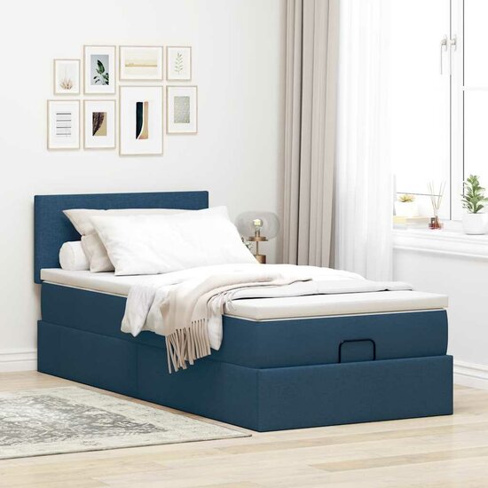 Ottoman Bed Met Matras 80X200Cm Stof 80 x 200 cm Blauw