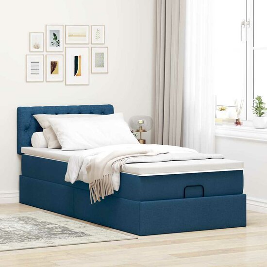 Ottoman Bed Met Matras 80X200Cm Stof 80 x 200 cm Blauw