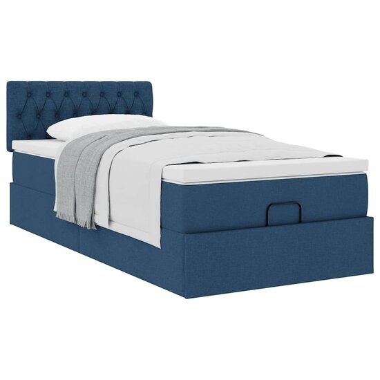 Ottoman Bed Met Matras 80X200Cm Stof 80 x 200 cm Blauw