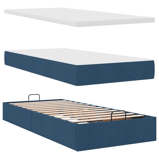 Ottoman Bed Met Matras 80X200Cm Stof 80 x 200 cm Blauw
