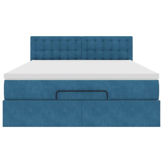 Ottoman Bed Met Matras En Led&#039;s 140X200Cm Fluweel 140 x 200 cm Donkerblauw