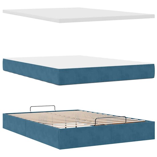 Ottoman Bed Met Matras En Led&#039;s 140X200Cm Fluweel 140 x 200 cm Donkerblauw