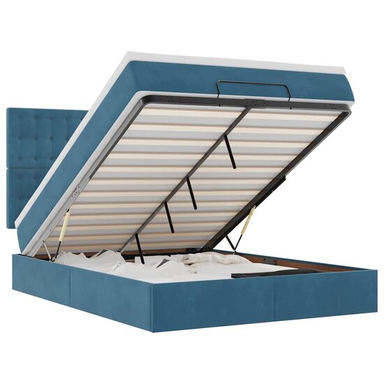 Ottoman Bed Met Matrassen 140X200Cm Fluweel 140 x 200 cm Donkerblauw