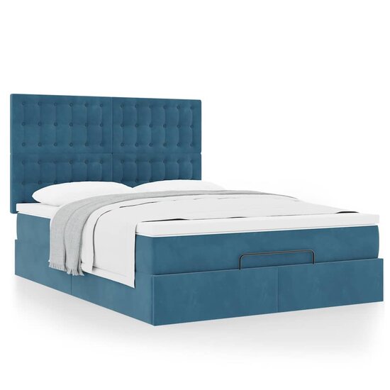 Ottoman Bed Met Matrassen 140X200Cm Fluweel 140 x 200 cm Donkerblauw