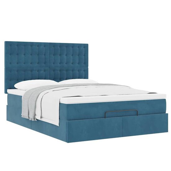 Ottoman Bed Met Matrassen 140X200Cm Fluweel 140 x 200 cm Donkerblauw