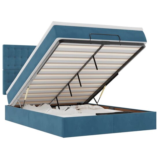 Ottoman Bed Met Matrassen En Led&#039;s 140X200Cm Fluweel 140 x 200 cm Donkerblauw