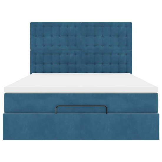 Ottoman Bed Met Matrassen En Led&#039;s 140X200Cm Fluweel 140 x 200 cm Donkerblauw