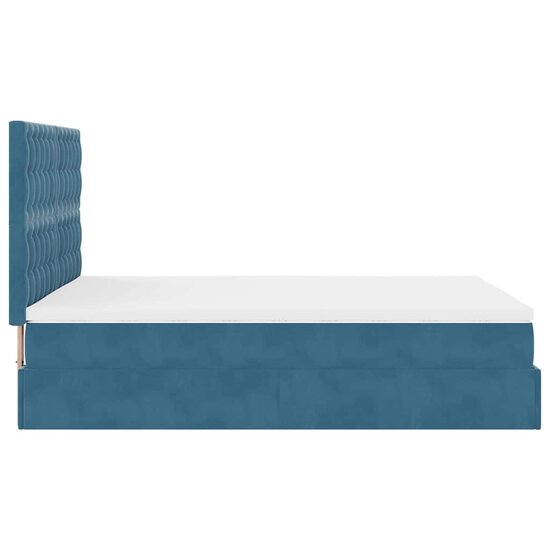 Ottoman Bed Met Matrassen En Led&#039;s 140X200Cm Fluweel 140 x 200 cm Donkerblauw