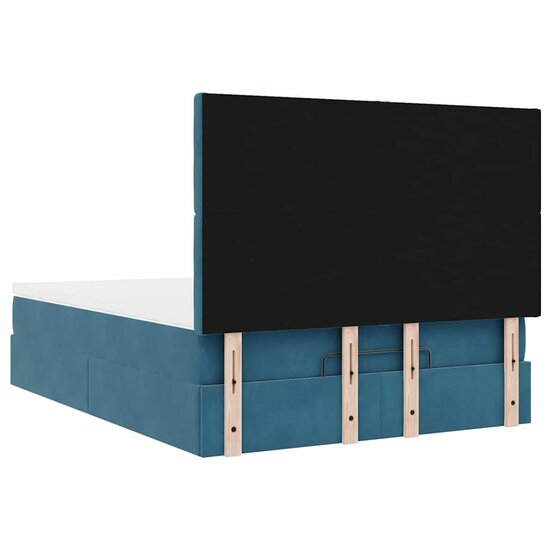 Ottoman Bed Met Matrassen En Led&#039;s 140X200Cm Fluweel 140 x 200 cm Donkerblauw