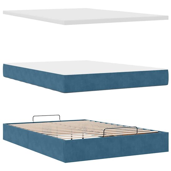 Ottoman Bed Met Matrassen En Led&#039;s 140X200Cm Fluweel 140 x 200 cm Donkerblauw