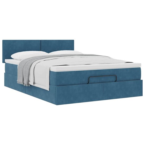Ottoman Bed Met Matras 140X200Cm Fluweel 140 x 200 cm Donkerblauw