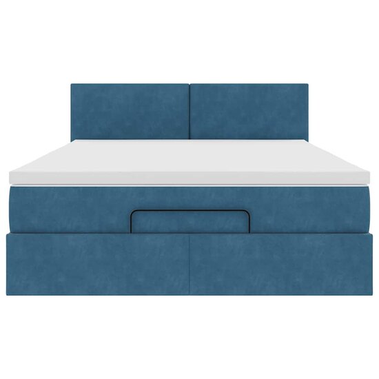 Ottoman Bed Met Matras 140X200Cm Fluweel 140 x 200 cm Donkerblauw