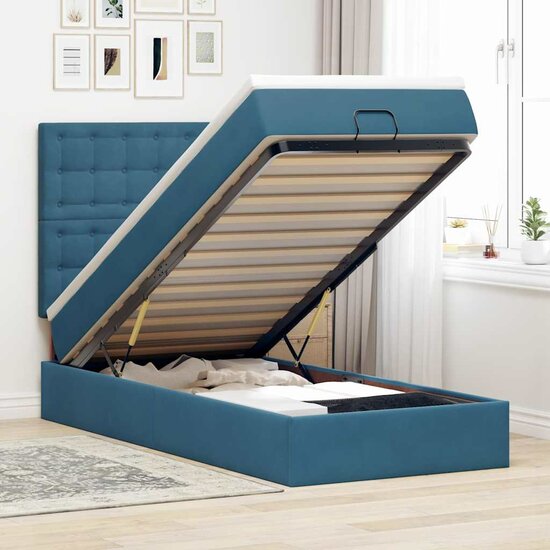 Ottoman Bed Met Matrassen 80X200Cm Fluweel 80 x 200 cm Donkerblauw