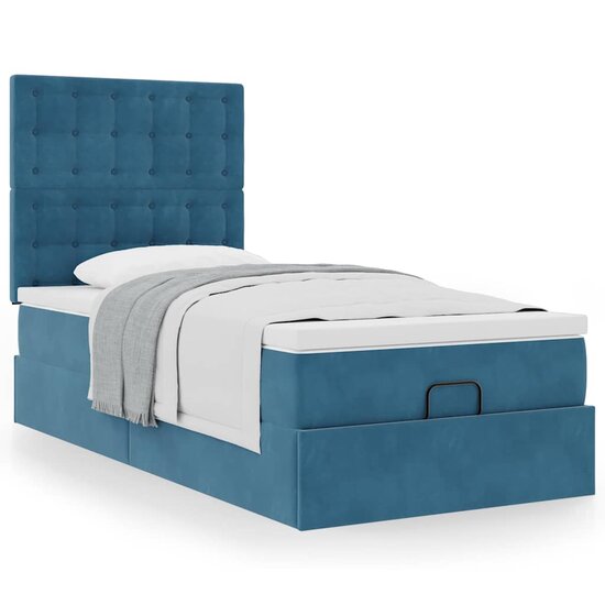 Ottoman Bed Met Matrassen 80X200Cm Fluweel 80 x 200 cm Donkerblauw