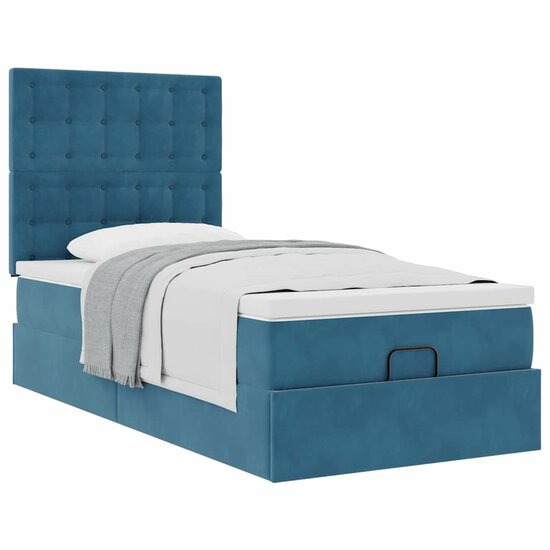 Ottoman Bed Met Matrassen 80X200Cm Fluweel 80 x 200 cm Donkerblauw