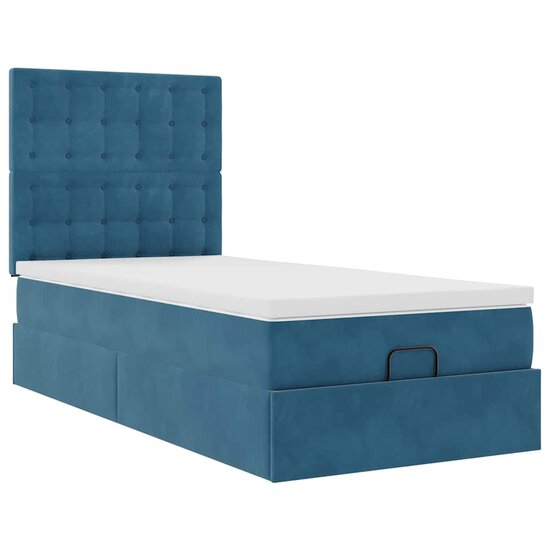 Ottoman Bed Met Matrassen 80X200Cm Fluweel 80 x 200 cm Donkerblauw