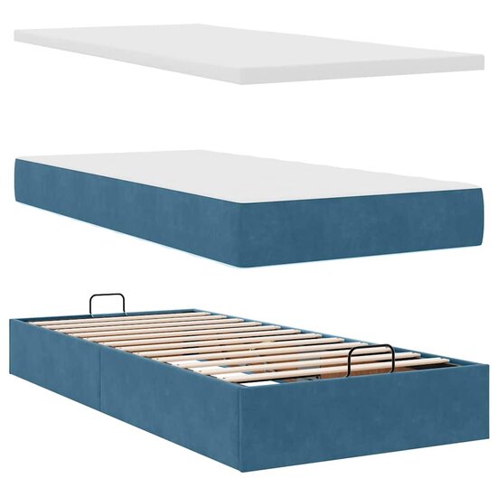 Ottoman Bed Met Matrassen 80X200Cm Fluweel 80 x 200 cm Donkerblauw