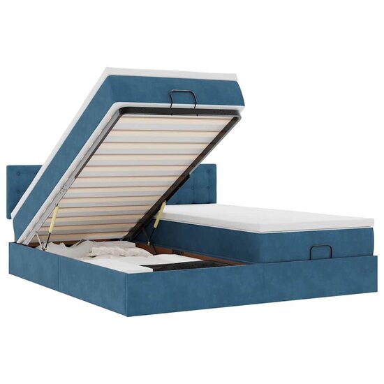 Ottoman Bed Met Matrassen En Led&#039;s 160X200Cm Fluweel 160 x 200 cm Donkerblauw