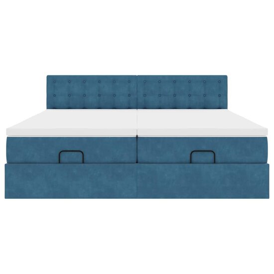 Ottoman Bed Met Matrassen En Led&#039;s 160X200Cm Fluweel 160 x 200 cm Donkerblauw