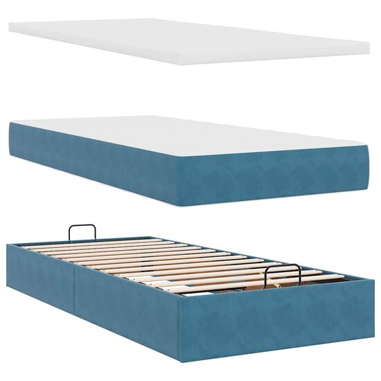 Ottoman Bed Met Matrassen En Led&#039;s 160X200Cm Fluweel 160 x 200 cm Donkerblauw