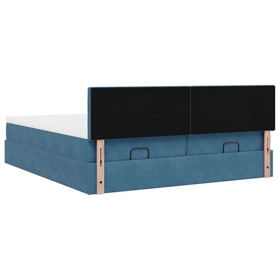 Ottoman Bed Met Matrassen En Led&#039;s 160X200Cm Fluweel 160 x 200 cm Donkerblauw