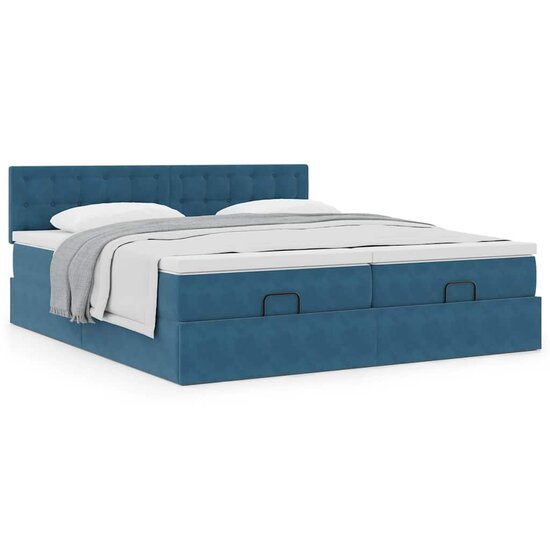 Ottoman Bed Met Matrassen 160X200Cm Fluweel 160 x 200 cm Donkerblauw