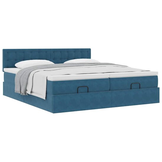 Ottoman Bed Met Matrassen 160X200Cm Fluweel 160 x 200 cm Donkerblauw