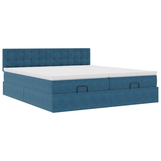 Ottoman Bed Met Matrassen 160X200Cm Fluweel 160 x 200 cm Donkerblauw