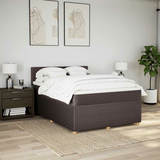 Boxspring Met Matras Stof 160 x 200 cm Donkerbruin