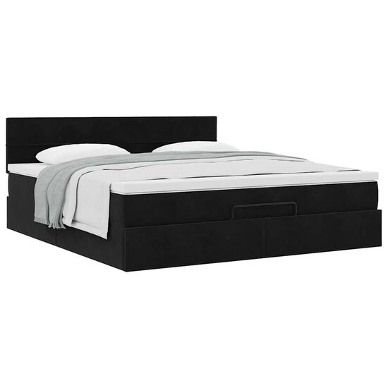 Ottoman Bed Met Matras 180X200Cm Fluweel 180 x 200 cm Zwart