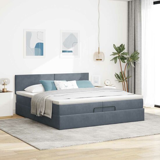 Ottoman Bed Met Matras Fluweel 200 x 200 cm Donkergrijs