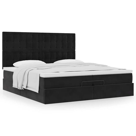 Ottoman Bed Met Matrassen 200X200Cm Fluweel 200 x 200 cm Zwart