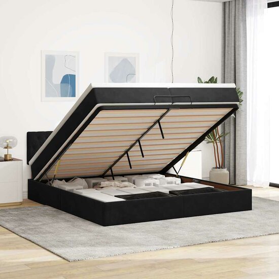 Ottoman Bed Met Matras Fluweel 200 x 200 cm Zwart