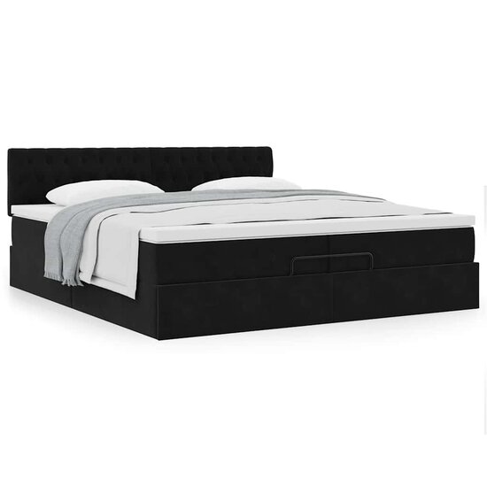 Ottoman Bed Met Matras Fluweel 200 x 200 cm Zwart