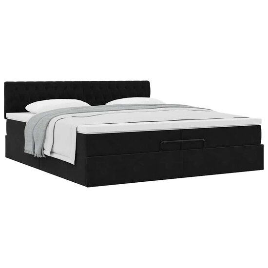 Ottoman Bed Met Matras Fluweel 200 x 200 cm Zwart