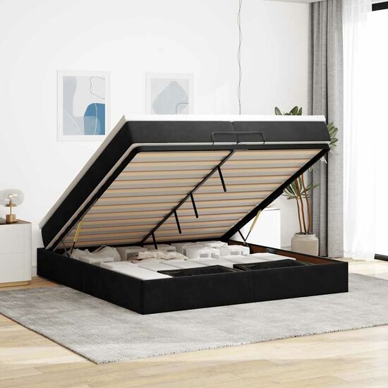 Ottoman Bed Met Matrassen 200X200Cm Fluweel 200 x 200 cm Zwart