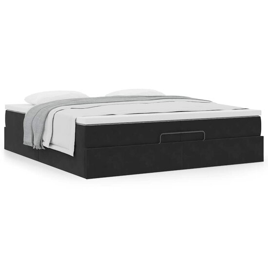 Ottoman Bed Met Matrassen 200X200Cm Fluweel 200 x 200 cm Zwart