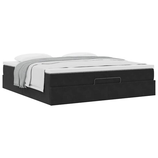 Ottoman Bed Met Matrassen 200X200Cm Fluweel 200 x 200 cm Zwart