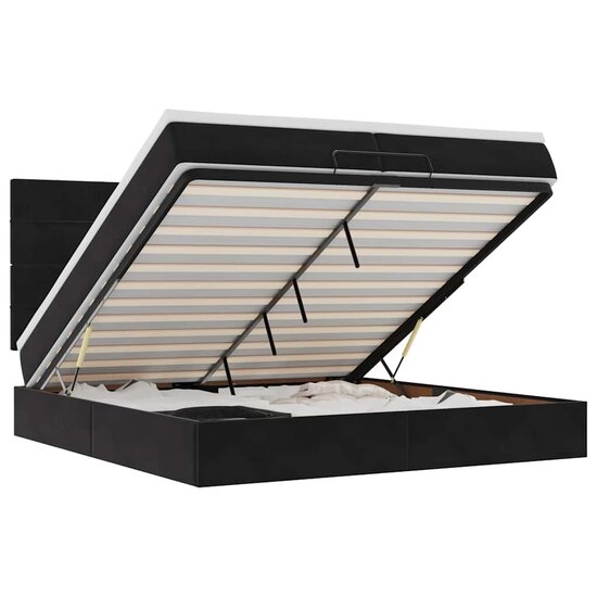 Ottoman Bed Met Matrassen En Led&#039;s 200X200Cm Fluweel 200 x 200 cm Zwart