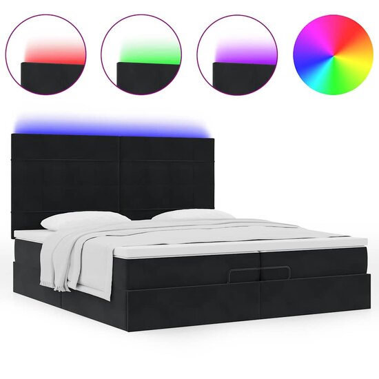 Ottoman Bed Met Matrassen En Led&#039;s 200X200Cm Fluweel 200 x 200 cm Zwart