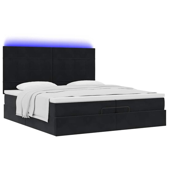 Ottoman Bed Met Matrassen En Led&#039;s 200X200Cm Fluweel 200 x 200 cm Zwart