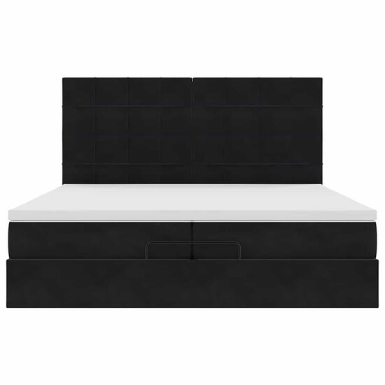 Ottoman Bed Met Matrassen En Led&#039;s 200X200Cm Fluweel 200 x 200 cm Zwart