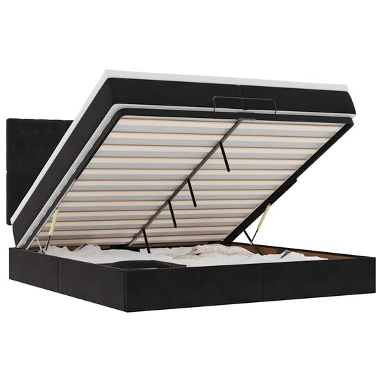 Ottoman Bed Met Matrassen En Led&#039;s 200X200Cm Fluweel 200 x 200 cm Zwart