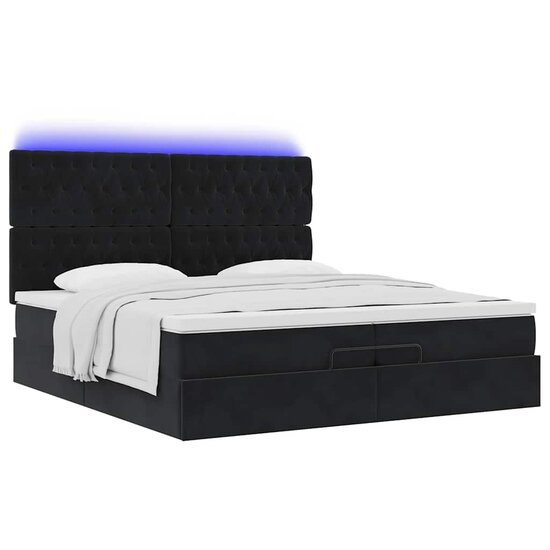 Ottoman Bed Met Matrassen En Led&#039;s 200X200Cm Fluweel 200 x 200 cm Zwart
