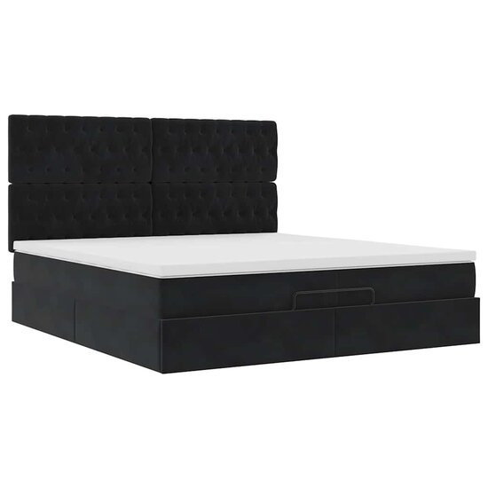 Ottoman Bed Met Matrassen En Led&#039;s 200X200Cm Fluweel 200 x 200 cm Zwart