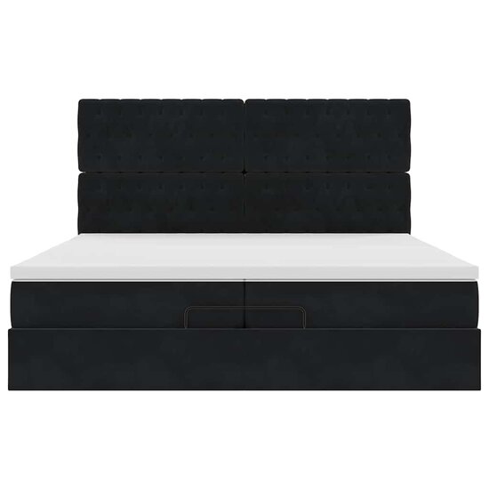 Ottoman Bed Met Matrassen En Led&#039;s 200X200Cm Fluweel 200 x 200 cm Zwart