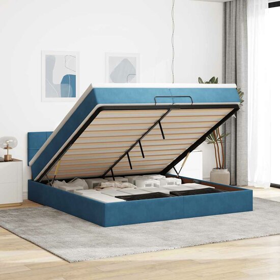 Bed Poef Met Matrassen En Leds Fluweel 200 x 200 cm Donkerblauw